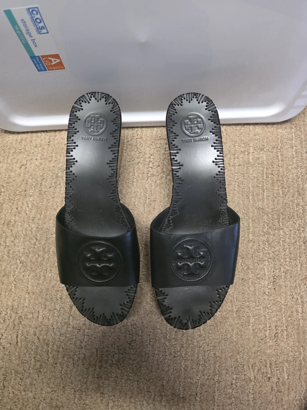 Tory Burch Black Leather Slide Platform Sandals